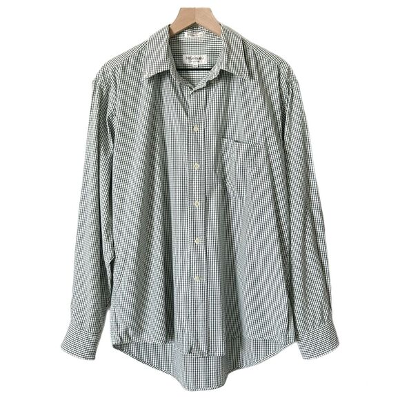 Yves Saint Laurent Men's Pima Cotton Green Check Button Down Shirt Size Large - Picture 1 of 4